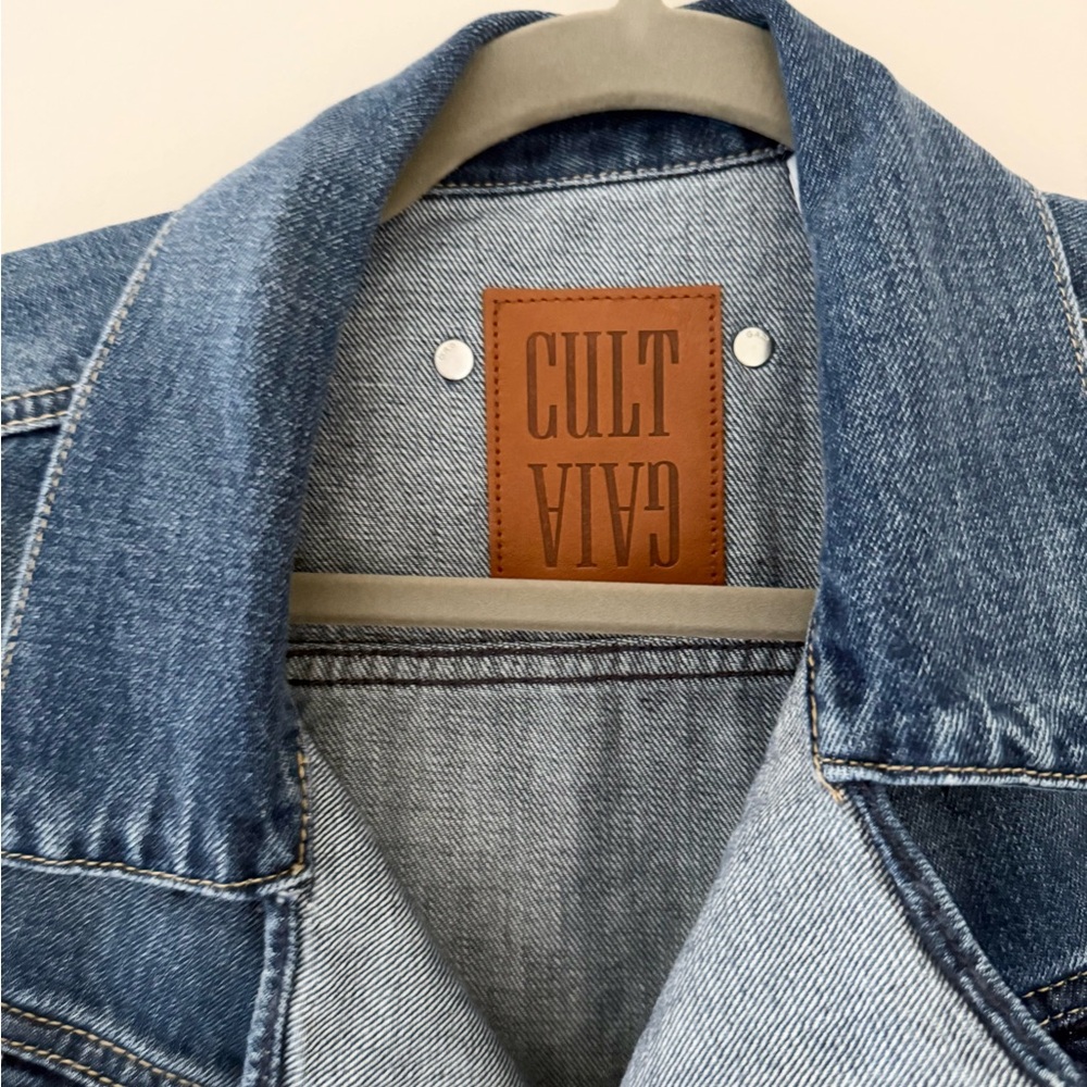 cult gaia Indigo Cropped Asymmetric Denim Jacket - Picture 5 of 7